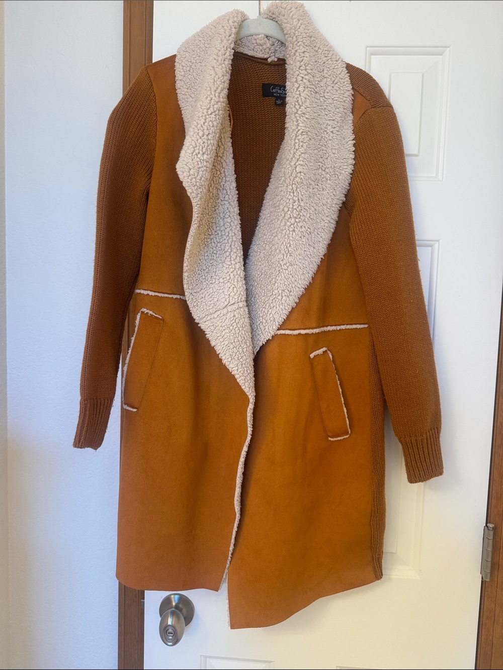 CoffeeShop - Rust Brown Trench Coat with Cream Sherpa Collar